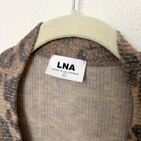 [LNA] Brown Leopard Print Kurt Longline Ribbed Knit Duster Cardigan Size Large L - Picture 11 of 12